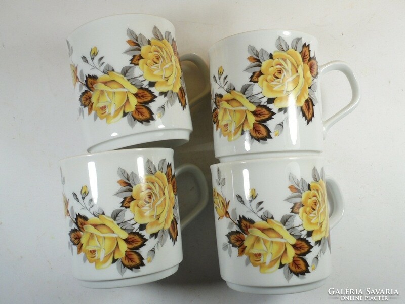 Porcelain mug cup set of 4 - flower with rose pattern