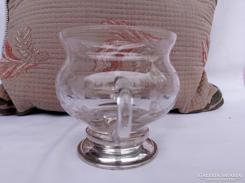 Hand-polished crystal glass sugar bowl with sterling silver base
