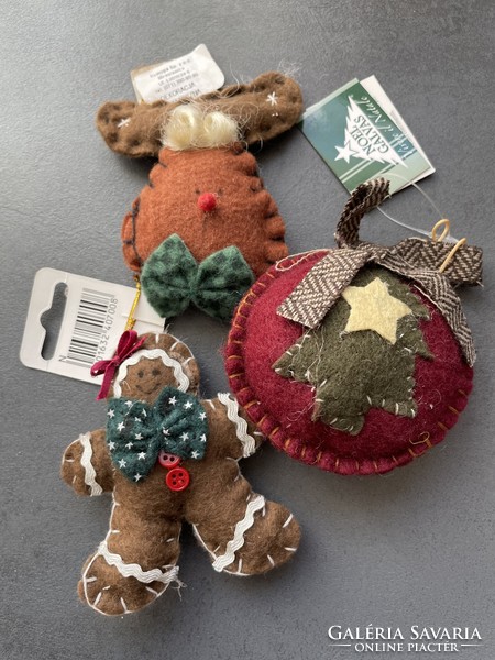 Textile Christmas tree decorations: reindeer, sphere, honey