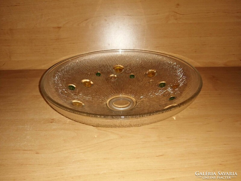 Sárga - zöld pöttyös üveg kínáló tál átm. 25,5 cm (6p)