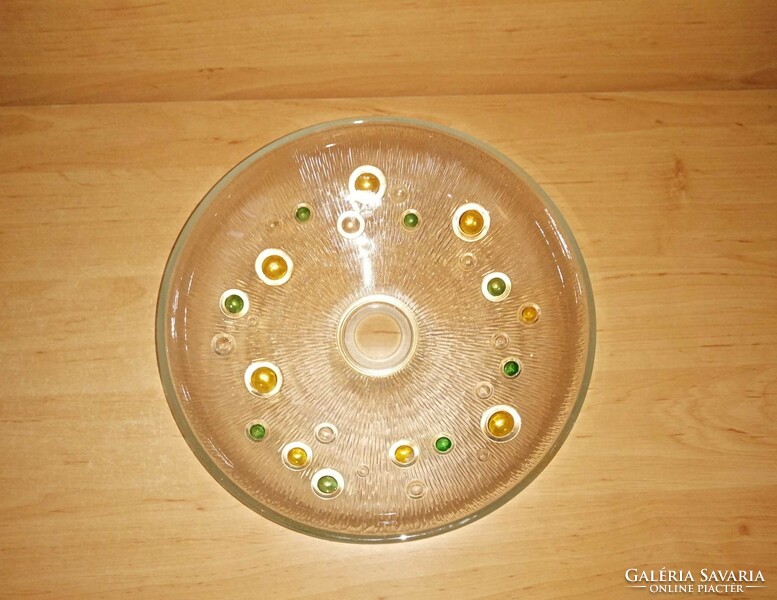 Yellow - green dotted glass serving bowl dia. 25.5 cm (6p)