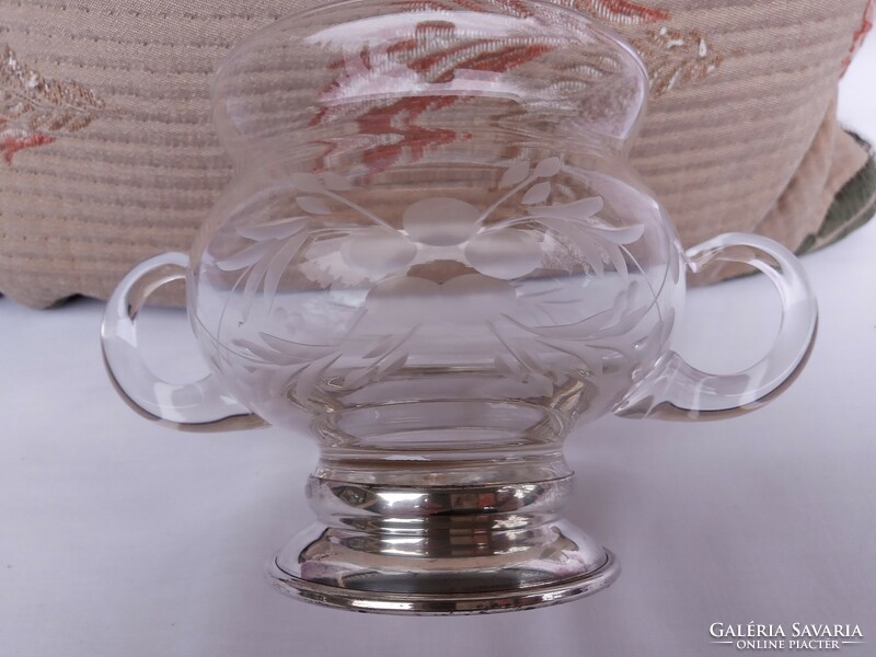 Hand-polished crystal glass sugar bowl with sterling silver base