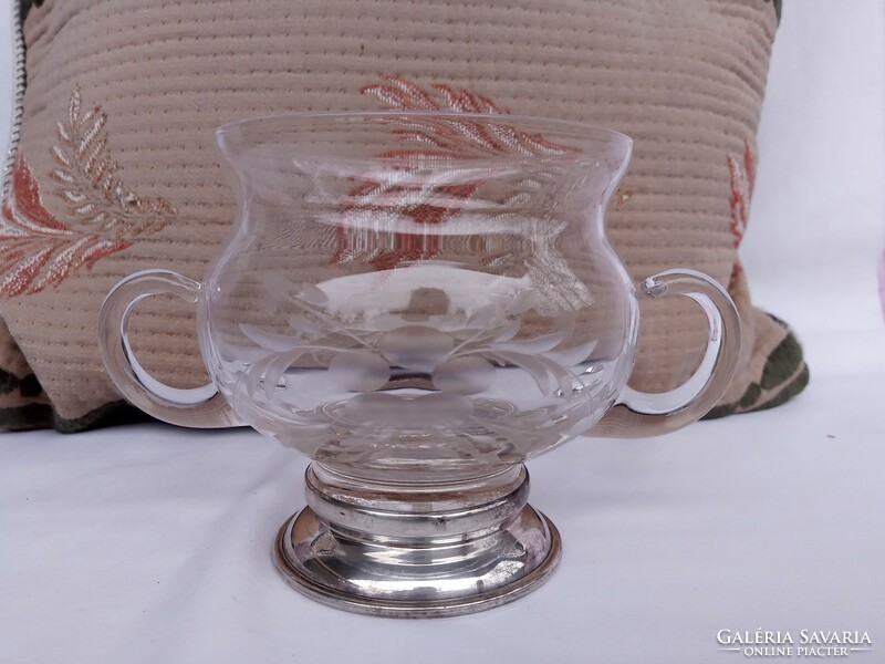 Hand-polished crystal glass sugar bowl with sterling silver base