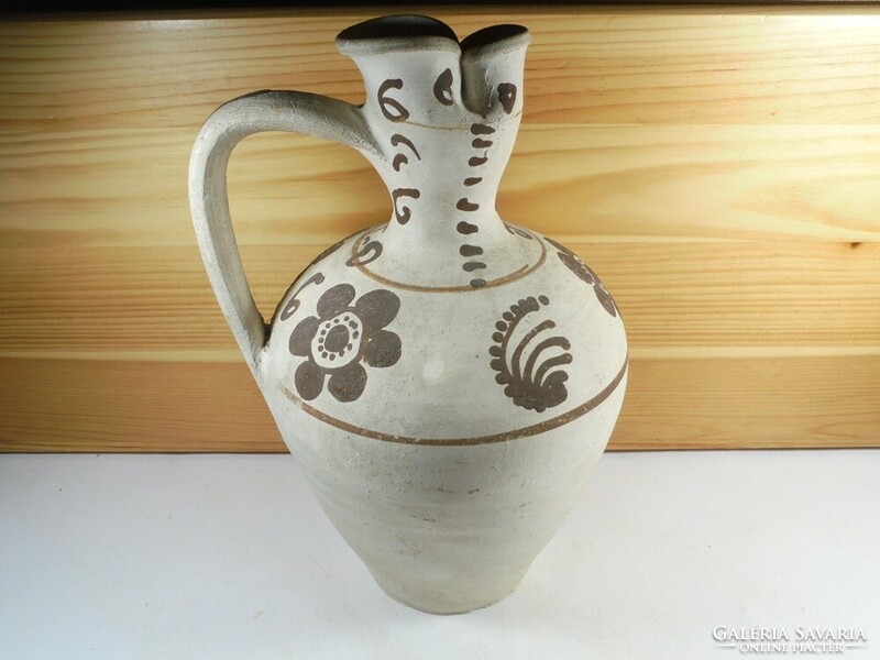 Retro old folk folk art painted ceramic jug with a handle - 23 cm high