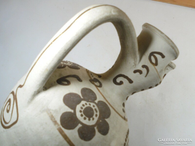 Retro old folk folk art painted ceramic jug with a handle - 23 cm high