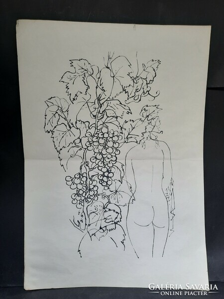 Károly Reich: beautiful nude in the vineyard, original screen print j.N.