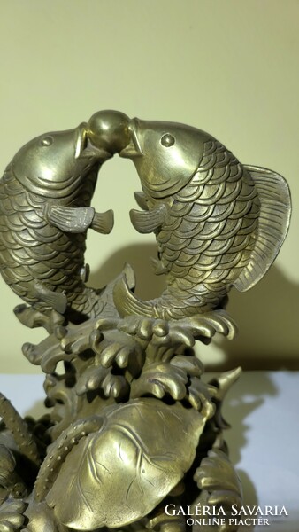 Chinese lucky carp antique copper statue