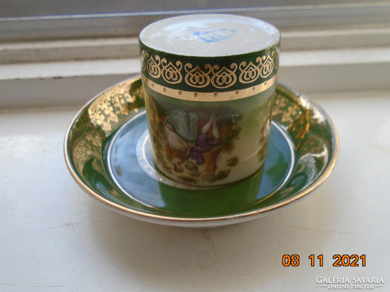 Altwien empire miniature painting with 3 genre scenes with mocha cup tray