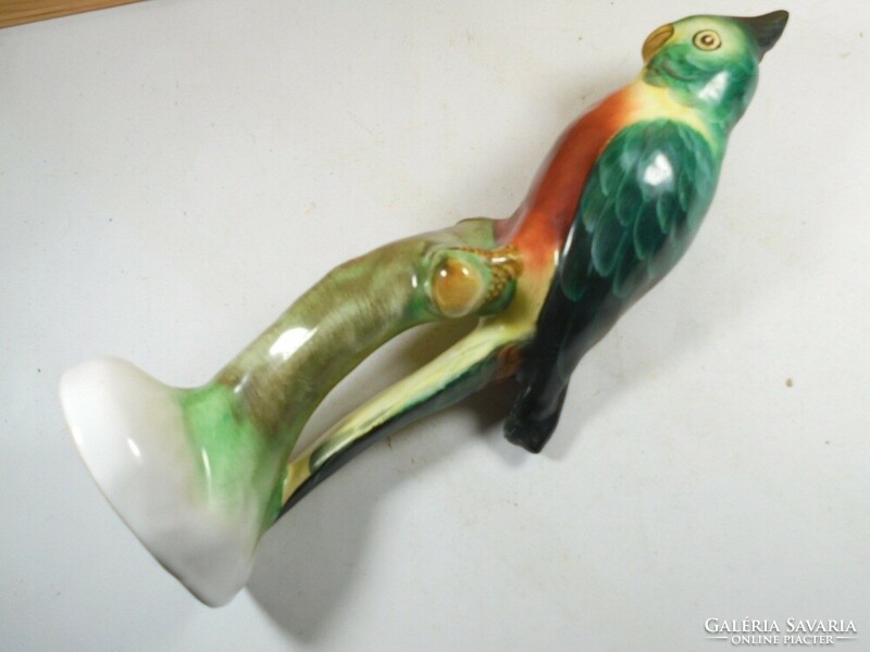 Retro old hand-painted ceramic nipp parrot bird statue figurine - hajdúszoboszló memory souvenir