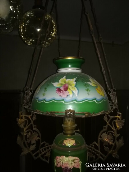 Antique Art Nouveau majolica ceiling lamp