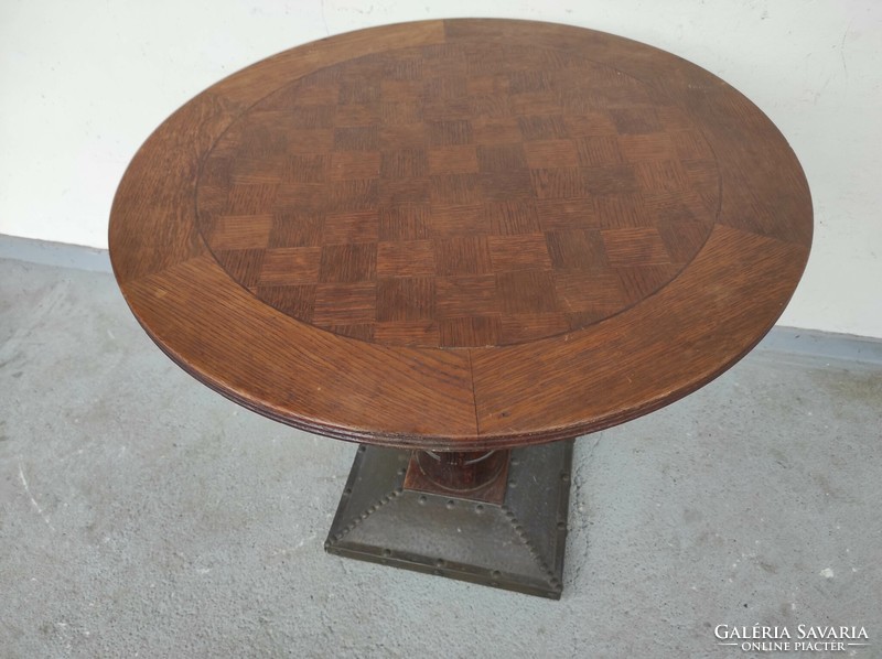 Antique art nouveau art deco designed hardwood table with copper plinth 665 6580