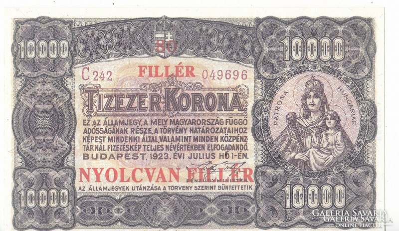 Magyarország 10000 korona / 80 fillér REPLIKA 1923 UNC