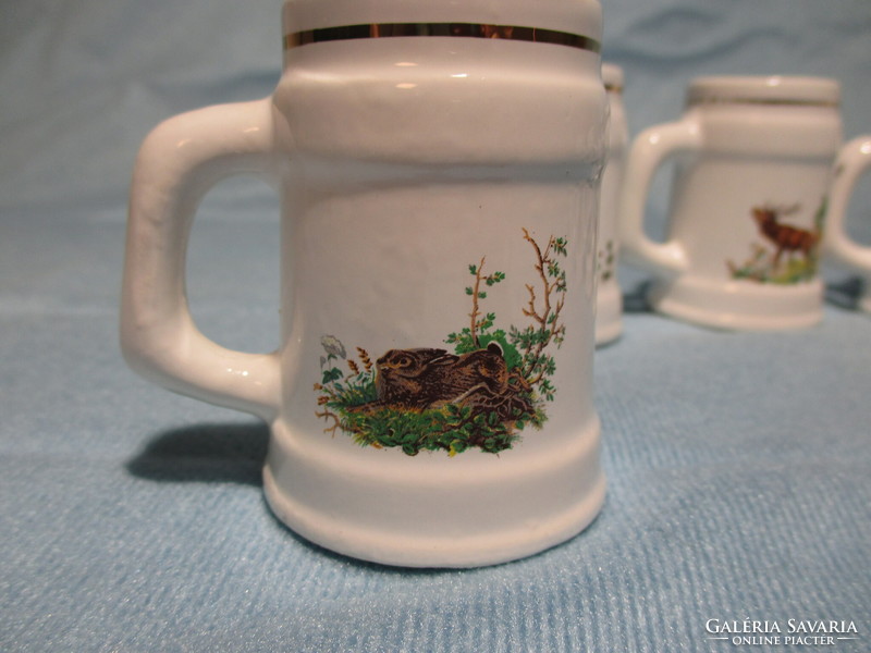 6 hunter patterned ceramic cups, cognac glasses, wild animal patterned glasses