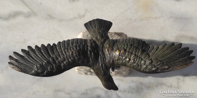Gyönyörű antik Turull,Sas szobor bronz, faragott kő  talapzat! Militària jellegű