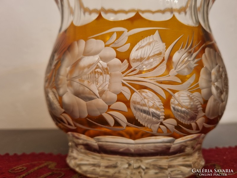 Borostyán üveg tál váza csiszolt üveg XIX. század