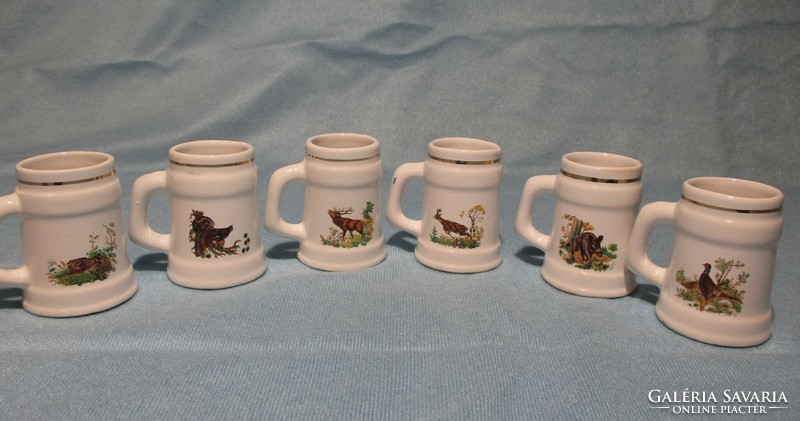 6 hunter patterned ceramic cups, cognac glasses, wild animal patterned glasses