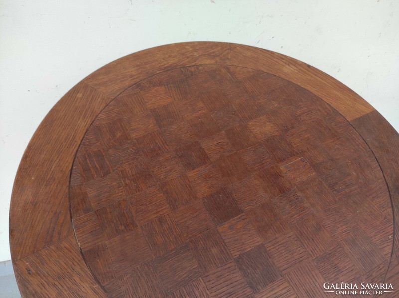 Antik szecesszió art deco formatervezett keményfa asztal réz rátétes talapzattal 665 6580