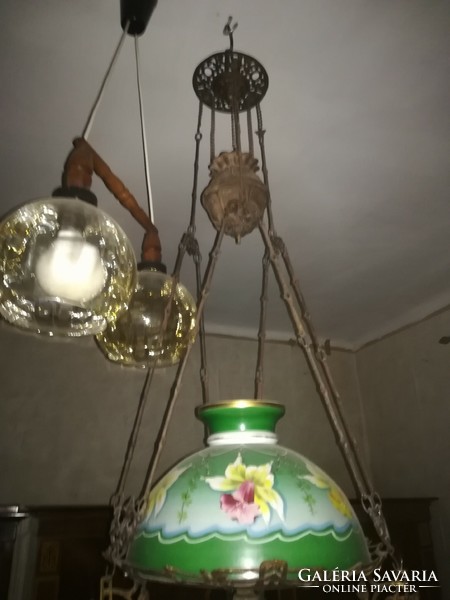 Antique Art Nouveau majolica ceiling lamp