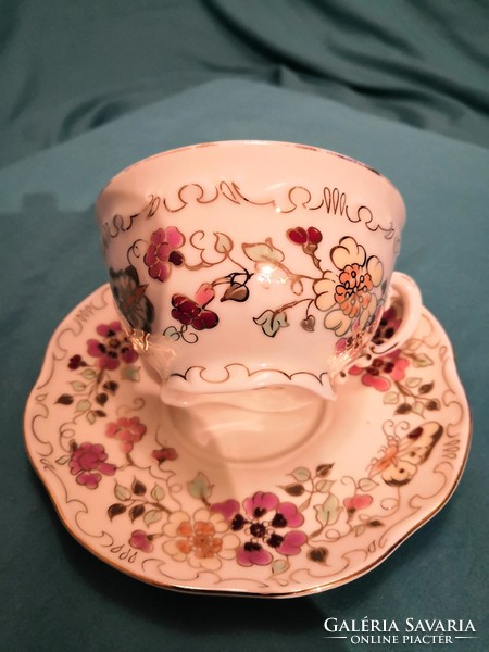Zsolnay butterfly pattern tea cup + base
