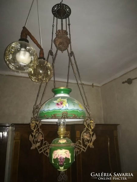 Antique Art Nouveau majolica ceiling lamp