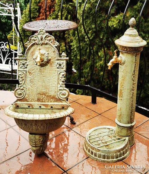 Cast iron garden wall fountain and standing fountain