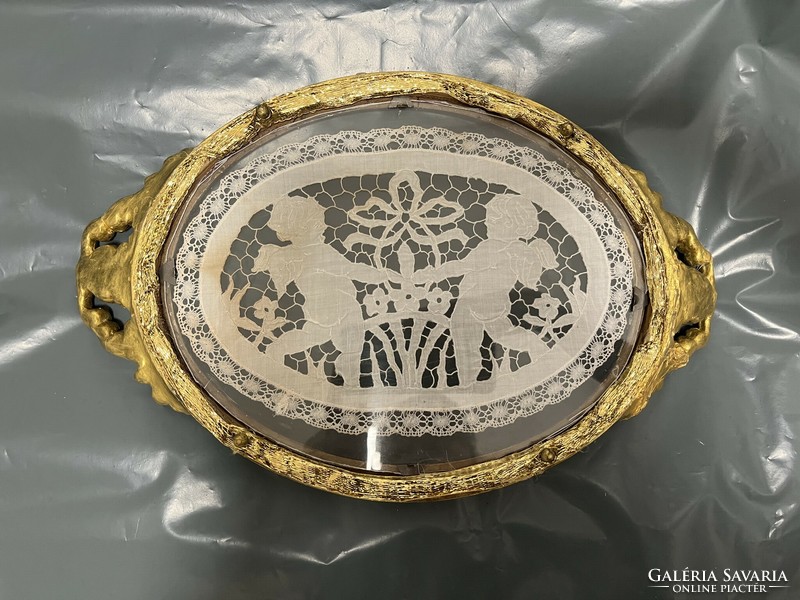 Antique baroque tray with putto or angelic lace
