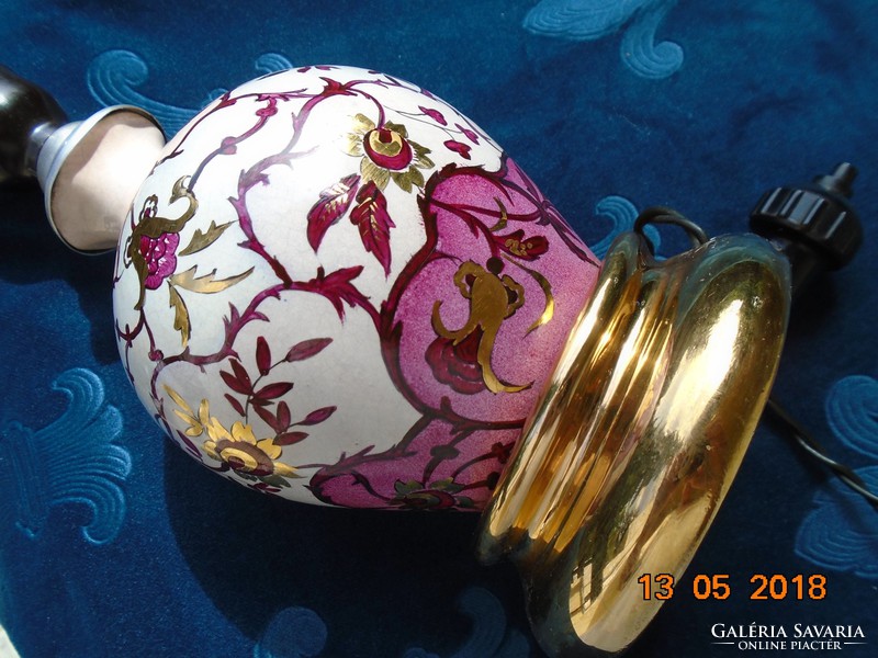 Szecessziós Keleti ihletésű arany inda virág mintával kézzel festett porcelán asztali lámpa