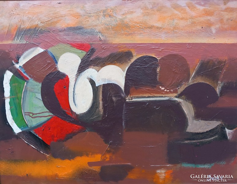 József Baska (1935-2017) plough. Gallery oil painting with original guarantee!