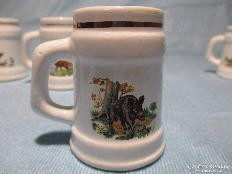 6 hunter patterned ceramic cups, cognac glasses, wild animal patterned glasses