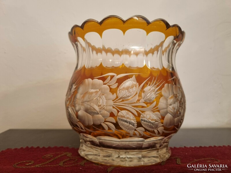 Borostyán üveg tál váza csiszolt üveg XIX. század