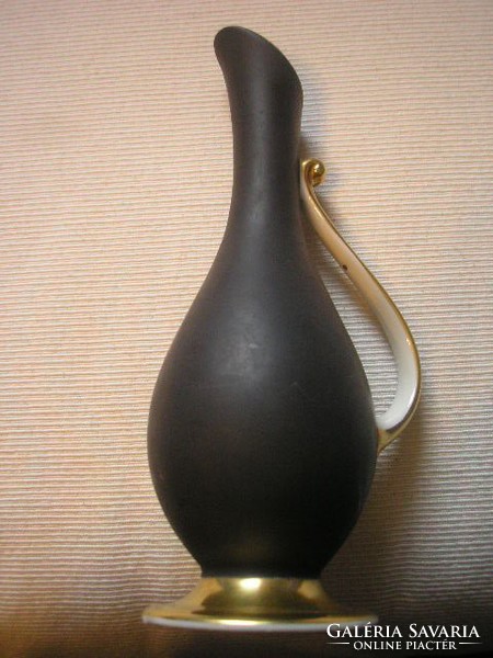 Antik koronás jelzett  formaszámos Fekete-arany színű porcelán kiöntő fűszerolaj ritkaság,stb 18 cm