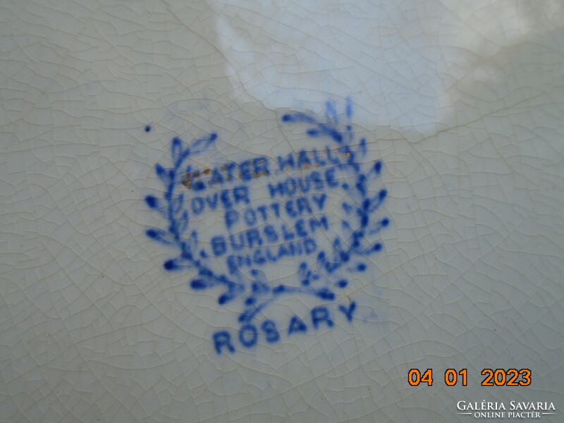 1907 GATER HALL Over House Pottery Burslem jelzéssel tál ROSARY kék virágmintával