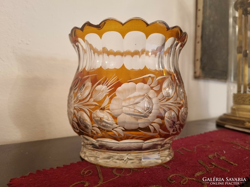 Amber glass bowl vase polished glass xix. Century