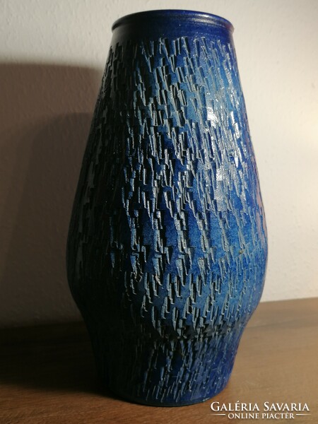 Huge marked West German blue ceramic vase, formabonto style, marked on the bottom.