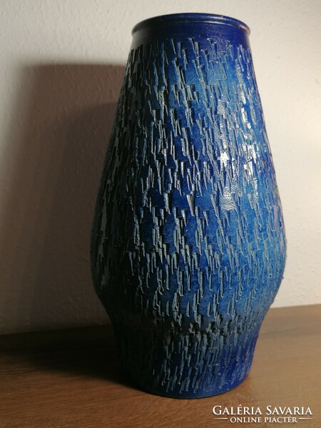 Huge marked West German blue ceramic vase, formabonto style, marked on the bottom.