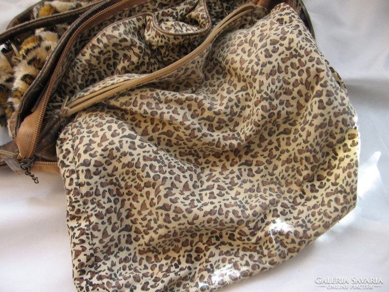 Panther, ocelot patterned faux fur bag, radish