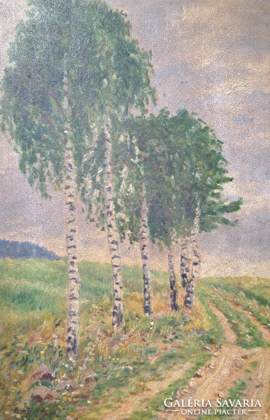 Birch trees - labeled oil painting
