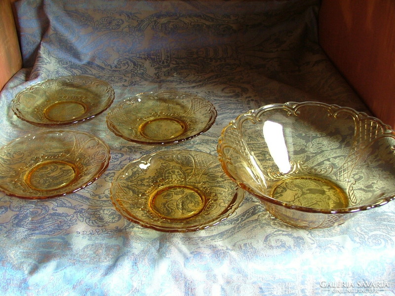 Amber glass compote set