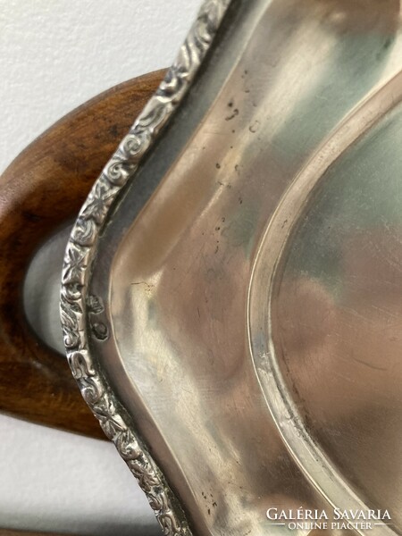 Silver oval tray, with flower pattern border, 399g