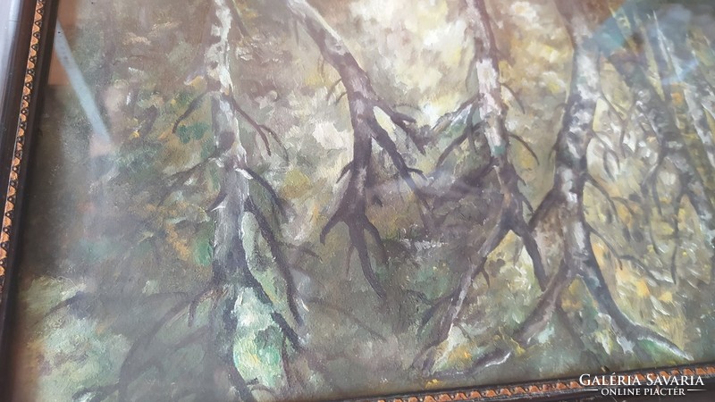 (K) Erdőbelső festmény 2 parányi alakkal 55x45 cm kerettel Szignózott!