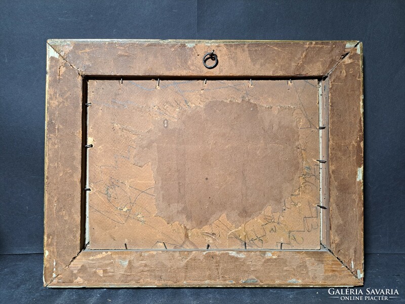 Antik tájkép szép kerettel - Láng jelzés - olaj, karton (mérete kerettel 32x25 cm)