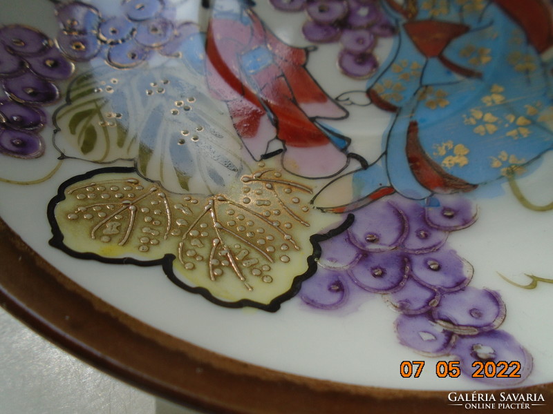 Arany zománc kézi festett Mitikus óriás KYOHO szőlővel  és életképpel  japán tojáshéj teás készlet