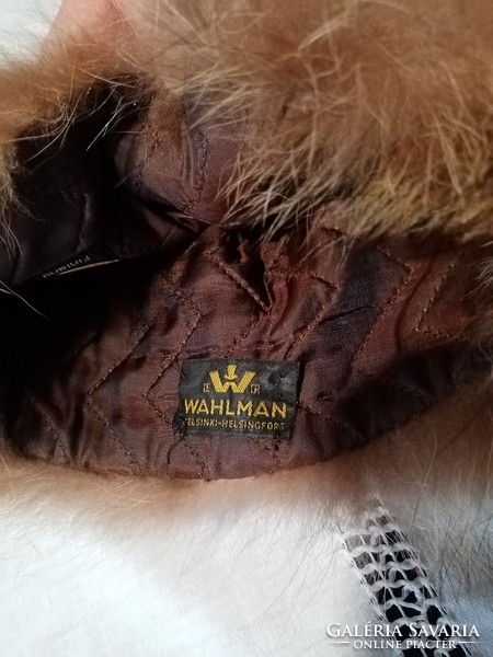 Scandinavian / Finnish men's fur cap with leather insert on top of the head and snap fastener