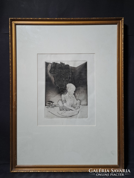Péter Stefanovits modern etching with frame - escape plan? contemporary