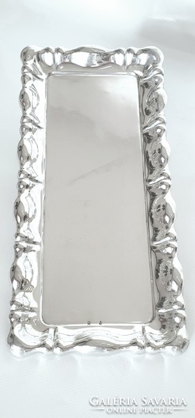 Téglalap alakú, hólyagos peremű, art deco ezüst (800) tálca (513g)