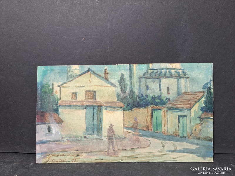 Istanbul street scene - antique watercolor, Eduard Kostyan, Kostyan ede? Turkey