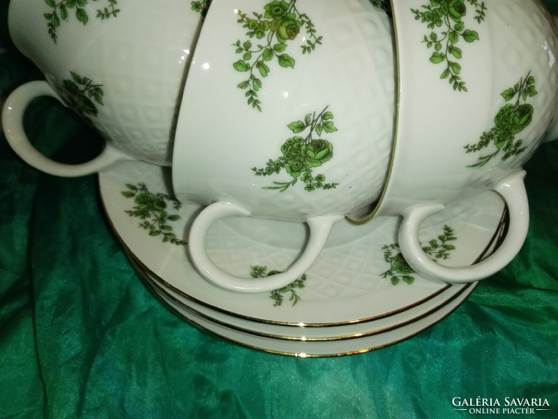 Beautiful white thin porcelain tea and coffee set .... with green pattern.