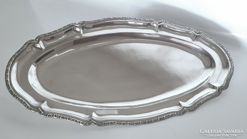 Silver (800) oval neo-baroque tray with plastic rim decoration (829 g)
