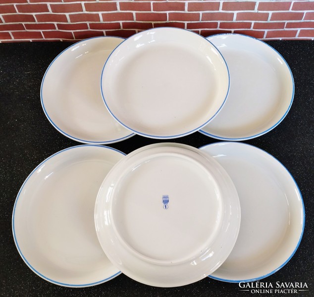 6 Zsolnay small plates with light blue edges