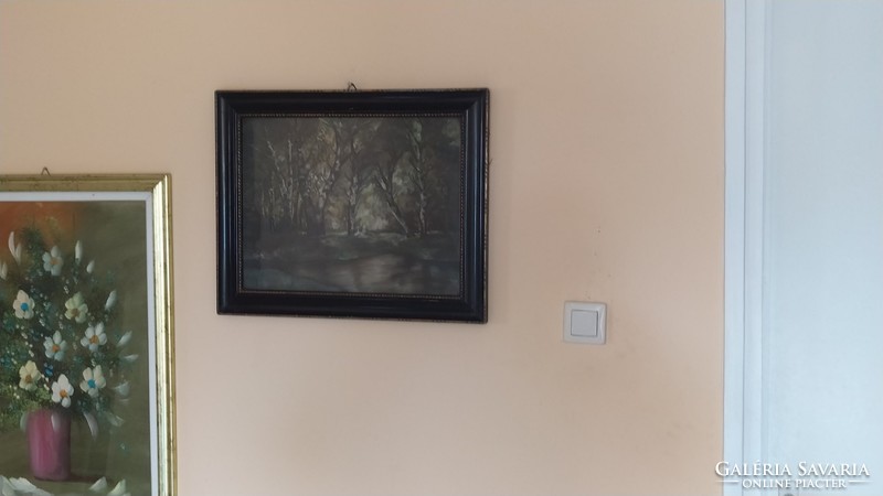 (K) Erdőbelső festmény 2 parányi alakkal 55x45 cm kerettel Szignózott!